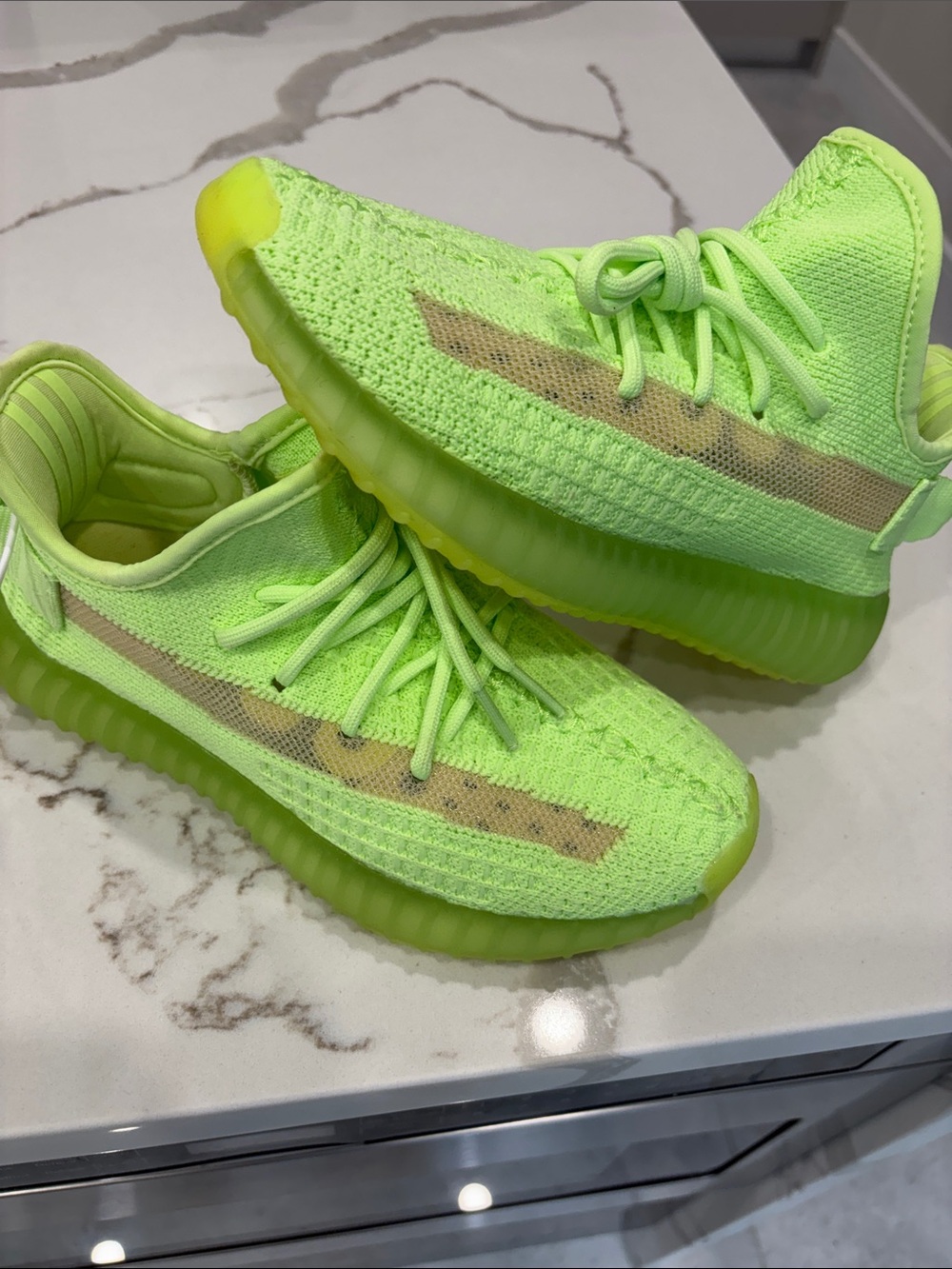 Kids Neon Green Knit Lace-Up Sneakers